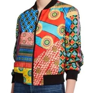 Alice + Olivia Multicolor Patchwork Print Bomber Jacket